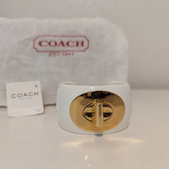 Coach Deadstock White Ceramic And Gold Turnlock Bangle Nwt - Picture 3 of 8
